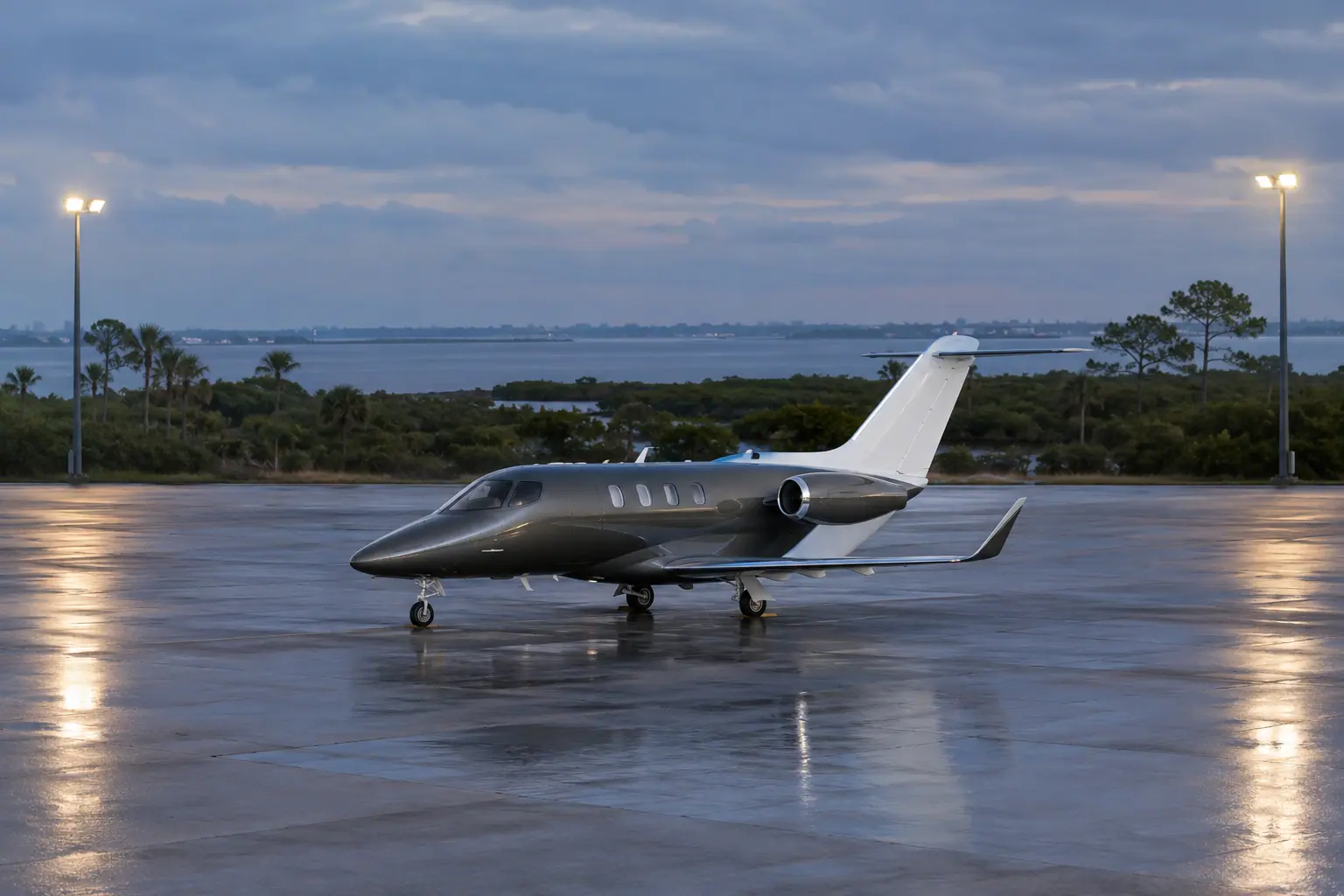 Light jet waiting on an empty ramp