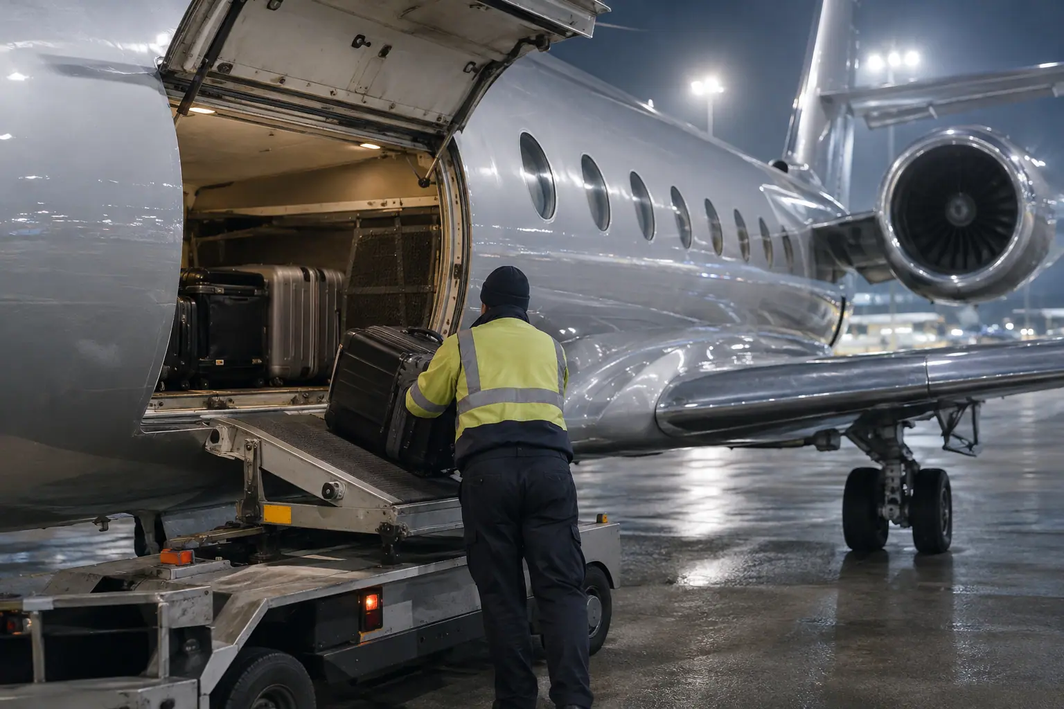 Bags loaded into a private jet