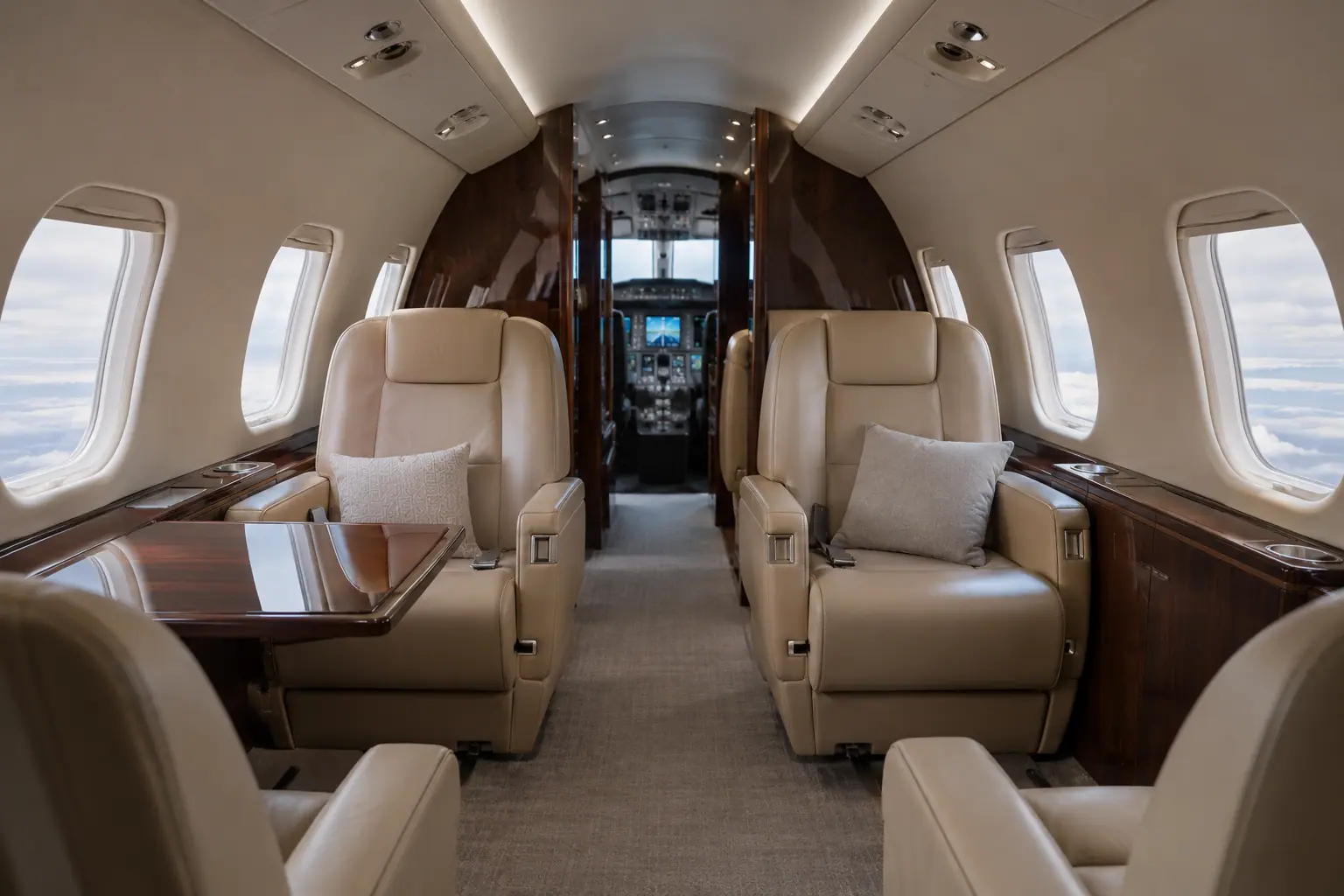 Super-midsize jet cabin interior